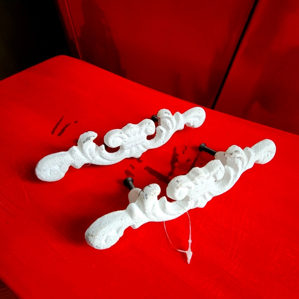 Set of White Drawer Pulls. Industrial looking finish.